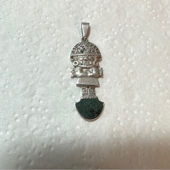 Vintage Jewelry - Vintage Peruvian Sterling Silver Turquoise Tumi God Pendant